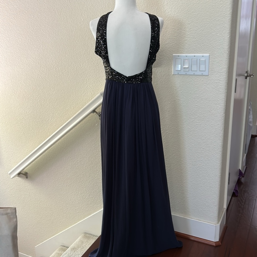 Kevin Klain HALTER PLEATED CROSS NECK NAVY GOWN DRESS sz 8 - Picture 3 of 13